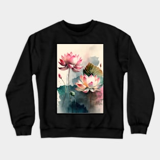 Lotus Watercolor Background Crewneck Sweatshirt